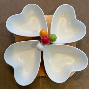 New in Box 4-Section Porcelain Serving Dish Set With Bamboo Serving Tray